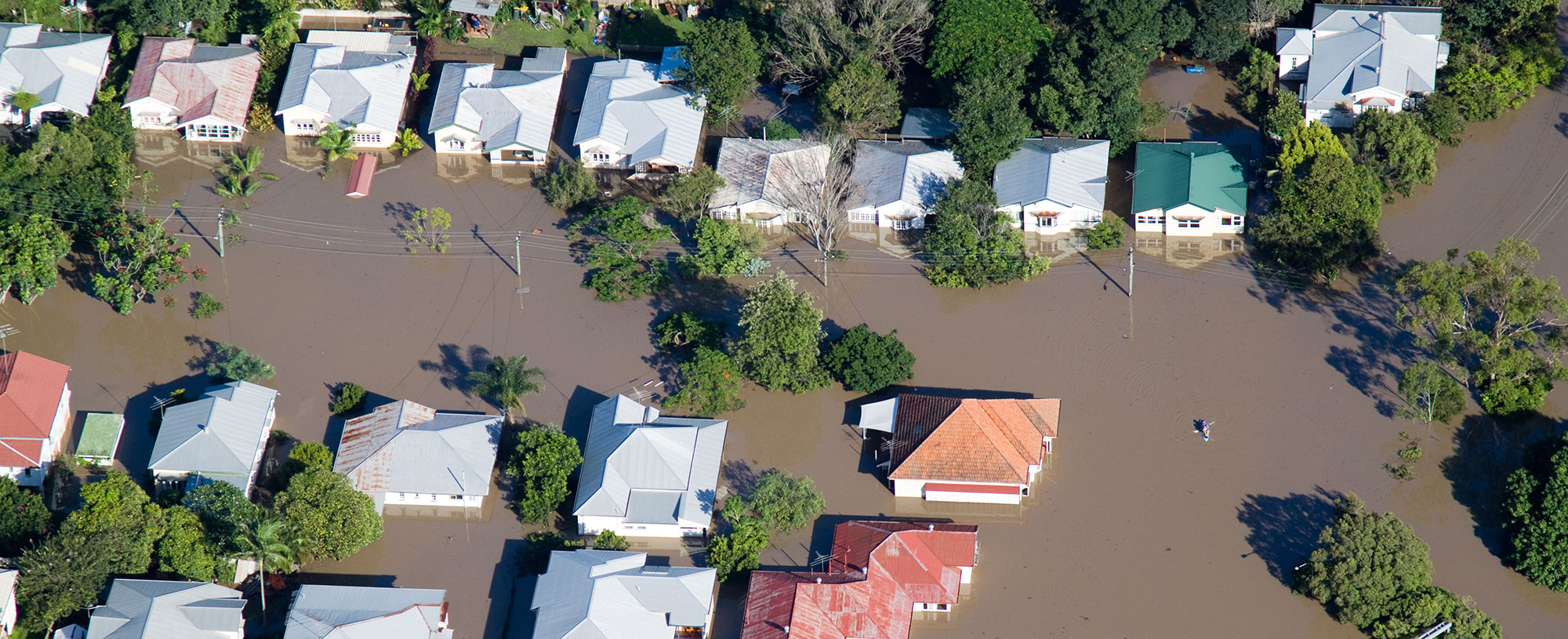 Flooded town in Australia. Birds eye view.